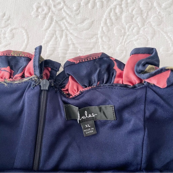 NWOT Lulus Pop the Bottle Navy Blue Floral Jacquard Ruffled Mini Dress XLarge - Picture 4 of 8